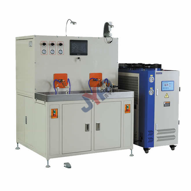 Induction heating double station distributor welding machine